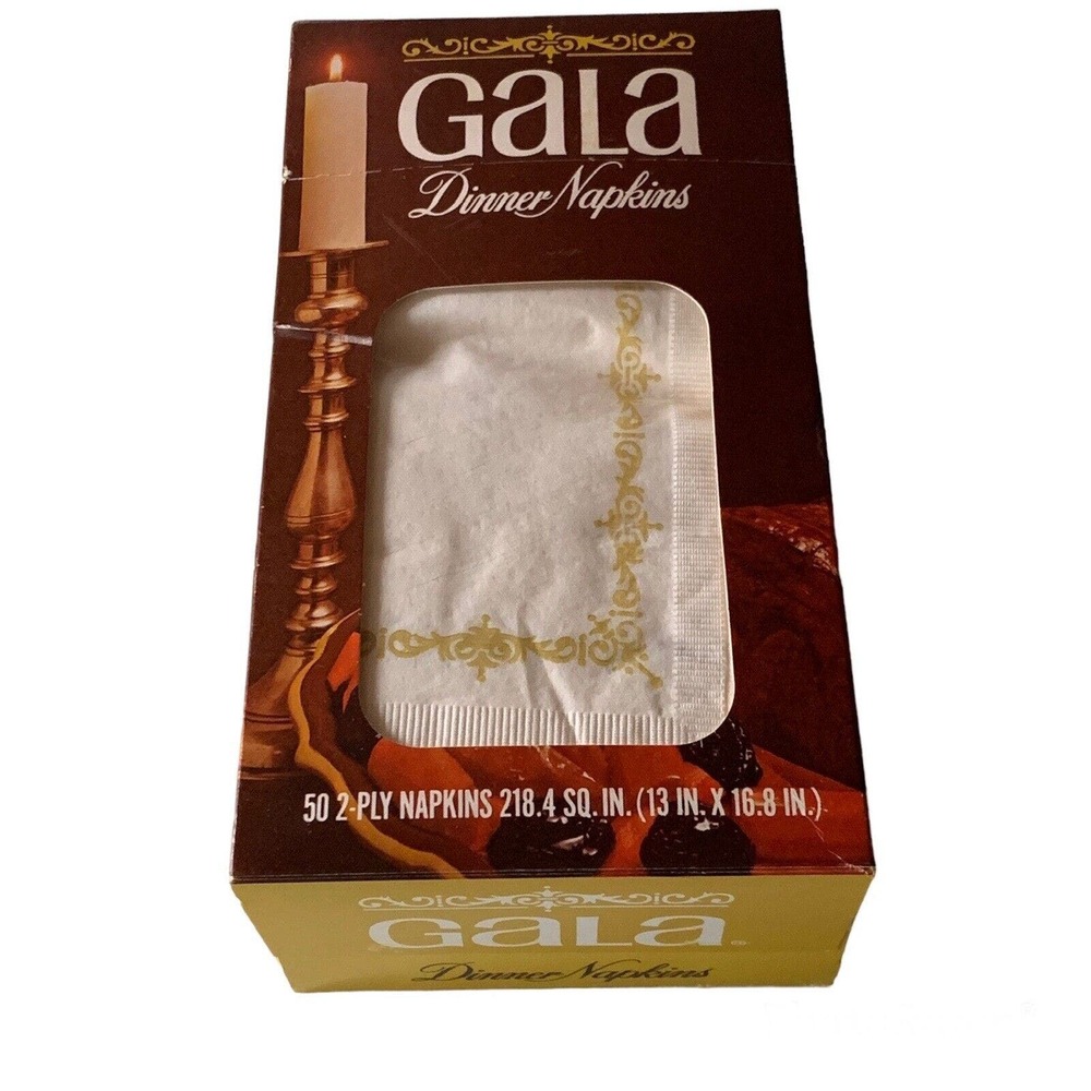 New Vintage 1972 Gala Paper Dinner Napkins White Gold 50 2 Ply
